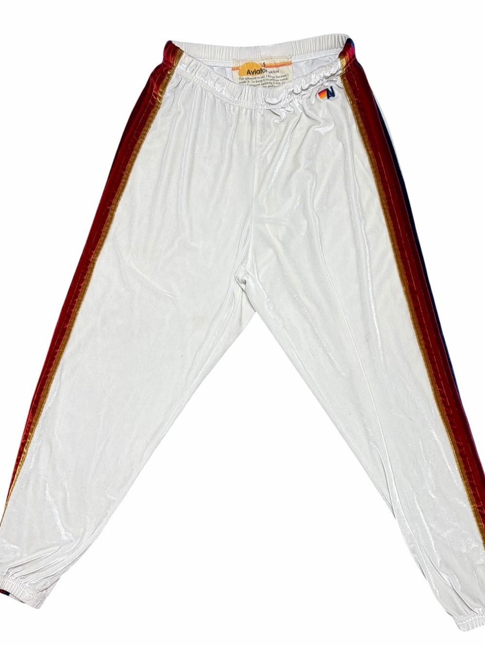 Aviator Nation White Velvet Sweatpants rainbow Side Stripes size S
